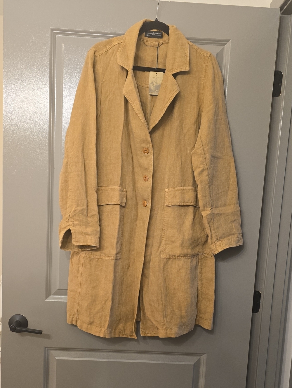NWT Peruvian Connection Linen Duster Trench Coat in Tan